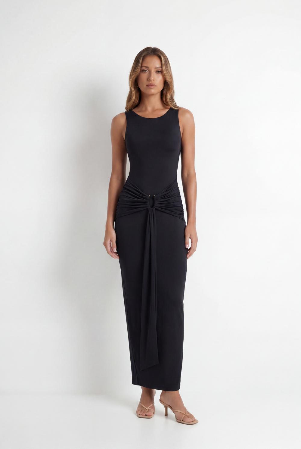 Vestido Longo Drapeado Angeline Preto
