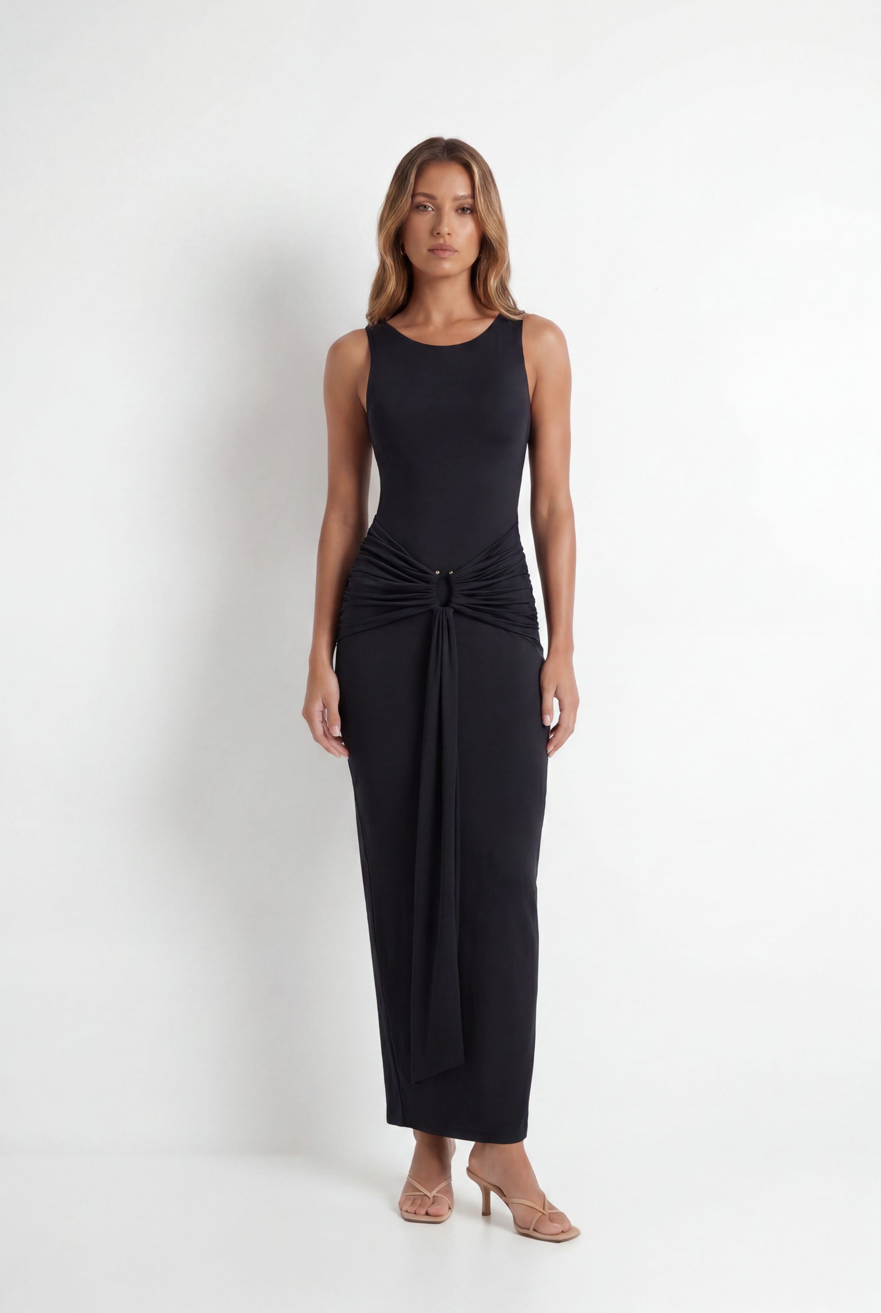 Vestido Longo Drapeado Angeline Preto
