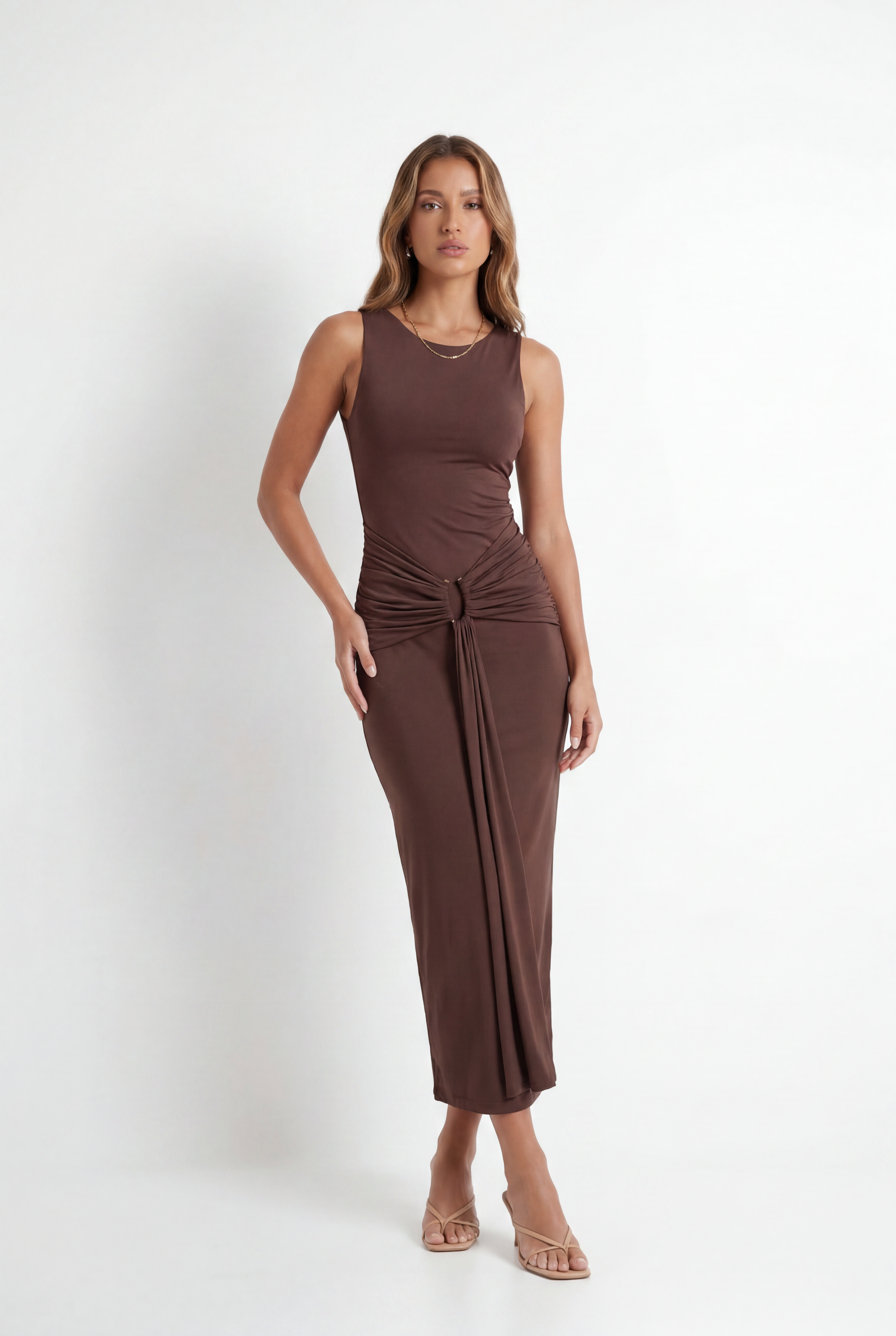 Vestido Longo Drapeado Angeline Chocolate