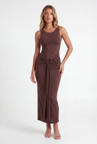Vestido Longo Drapeado Angeline Chocolate - Jungle Society