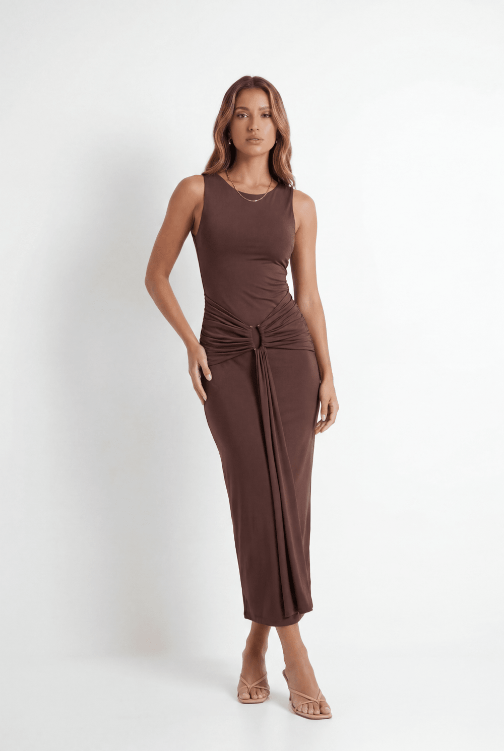 Vestido Longo Drapeado Angeline Chocolate - Jungle Society